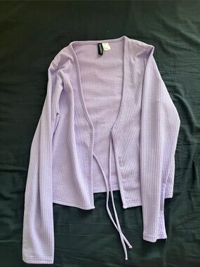 Lavender Ribbed Tie-Front Cardigan